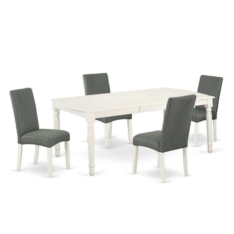 East West Furniture Dining Set- a Rectangle Dining Room Table and Gray Linen Fabric Chairs, Linen White (Pieces Options)