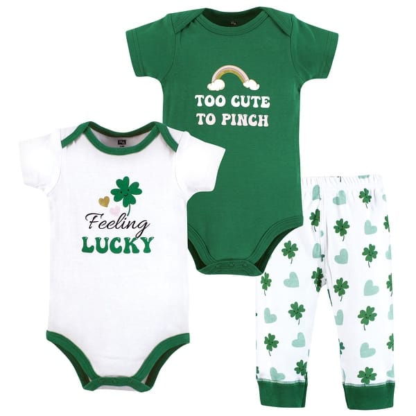 slide 1 of 1, Hudson Baby Infant Girl Cotton Bodysuit and Pant Set, Feeling Lucky 0-3 Months - Feeling Lucky