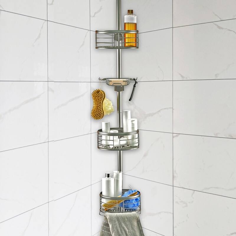 Utopia Alley Rust-Resistant Tension Pole Shower Caddy, 3 Baskets & Soap Tray Shelf