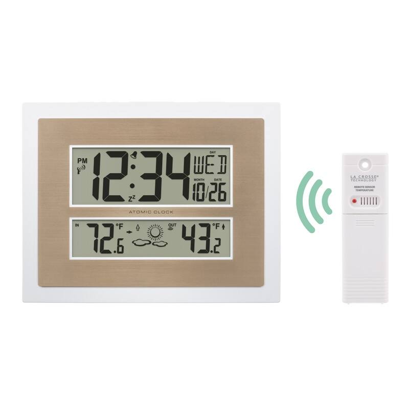 Atomic Digital Clock with Temp & Forecast in White/Champagne, 512-14937