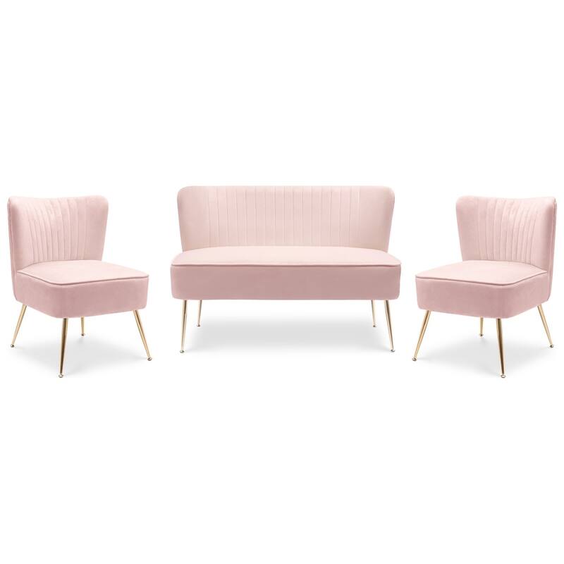 Farrah Upholstered Velvet Polyester Living Room Set With 22 inch Accent Chairs (3-Piece)