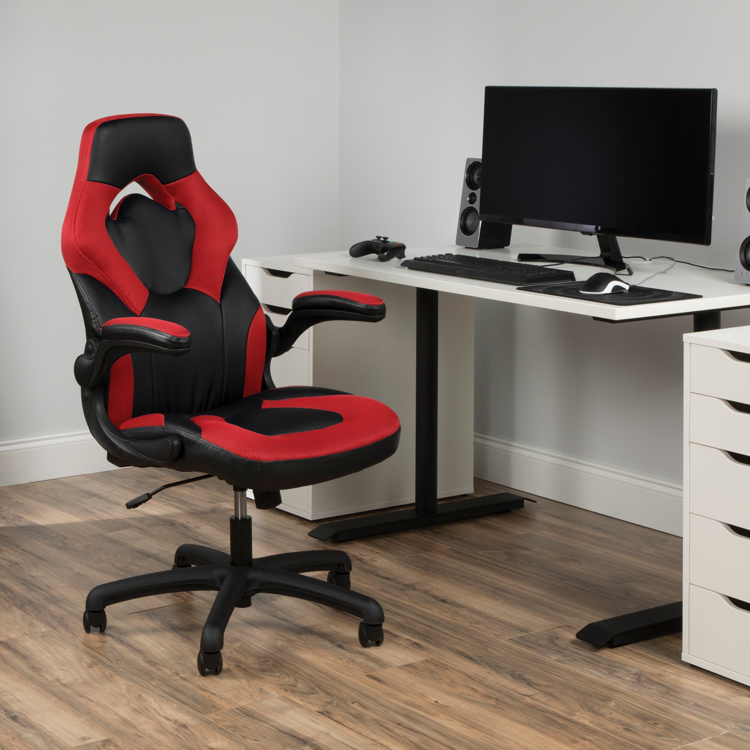 Ofm essentials collection racing style softhread leather clearance high back office chair