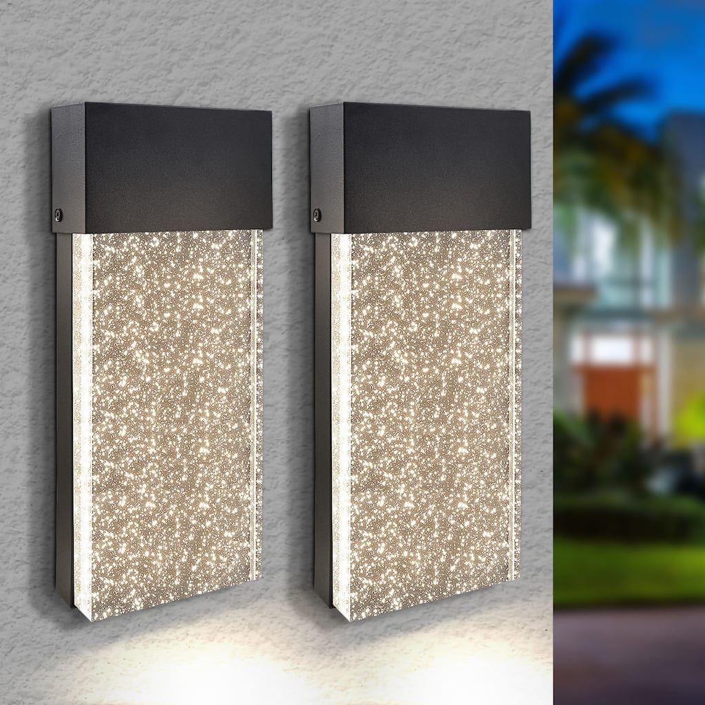 LUXRITE 14-Inch LED Wall Sconce Outdoor Light, 3CCT, 2000LM, 120V, 20W Modern Bubble Glass Light ETL Listed Black 2 Pack