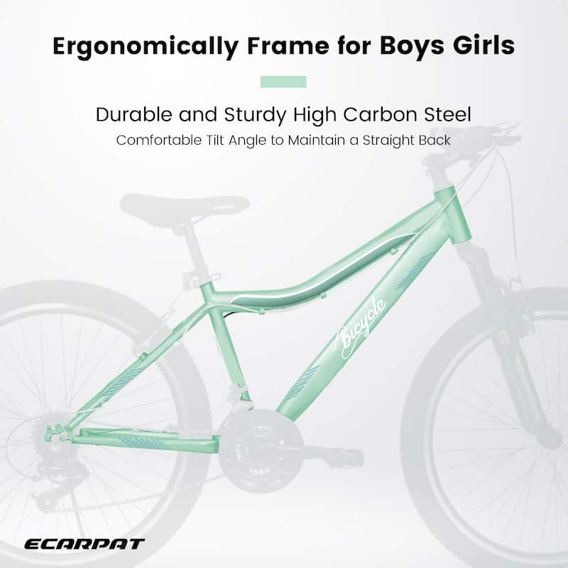 Mountain Bike 24 Inch, High-Density Carbon Steel Frame, 21 Speed, Front Suspension, Dual V-Brakes, 80% Pre-Assembled