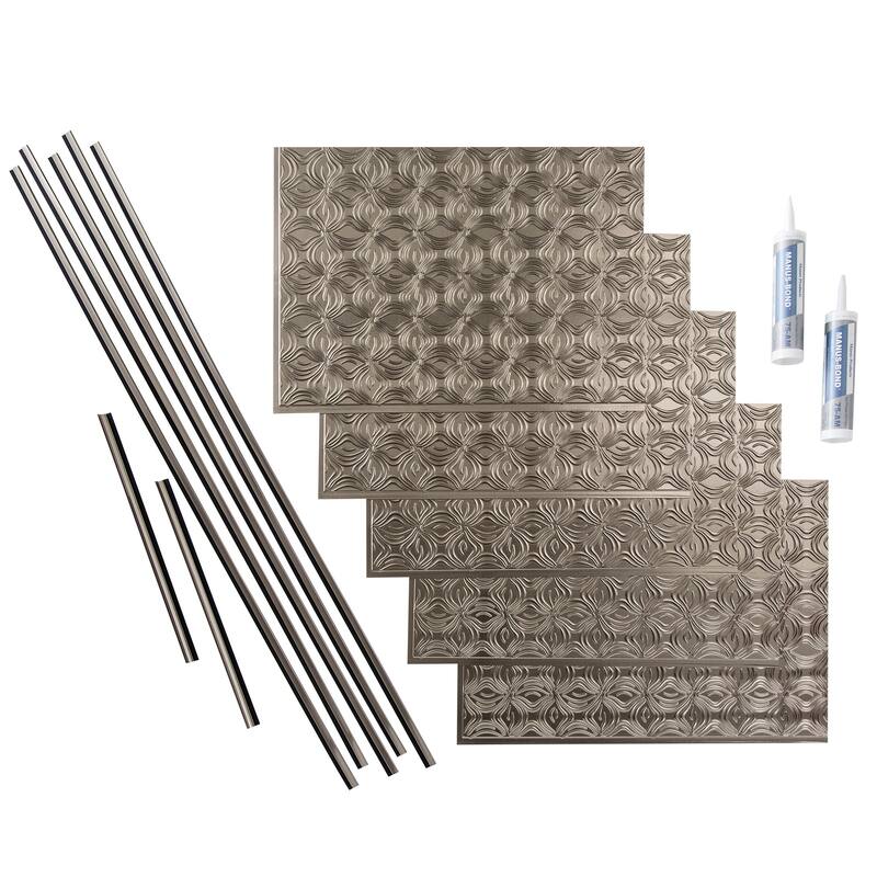 FASÄDE Lotus Decorative Vinyl Backsplash Panel - 15 Sq Ft Kit - Brushed Nickel