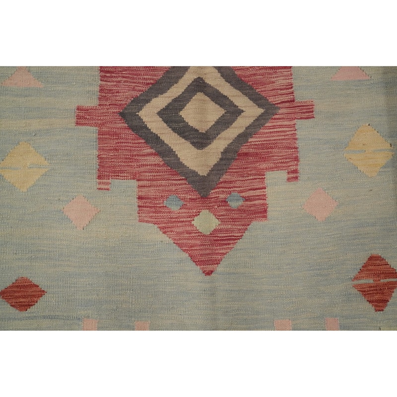 Hand Woven Oriental 100% Wool Carpet Southwestern Tribal Navy Blue & Blues Kilim Area Rug - 9' 0'' X 5' 5''