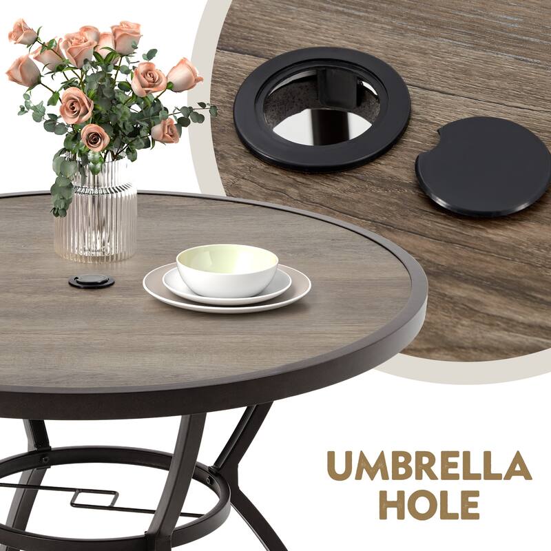 EROMMY Outdoor Dining Set, Swivel Rocking Chairs, Rectangular Table w Umbrella Hole, Patio Furniture Set for Backyard