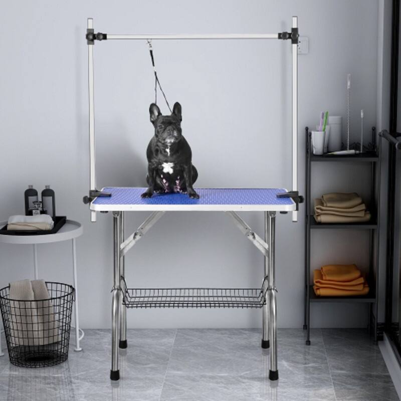 Mieres Dog Dresser Heavy Duty Adjustable, Foldable Pet Grooming Table, with Lasso and Grid Tray, Suitable for Pets - S-Blue