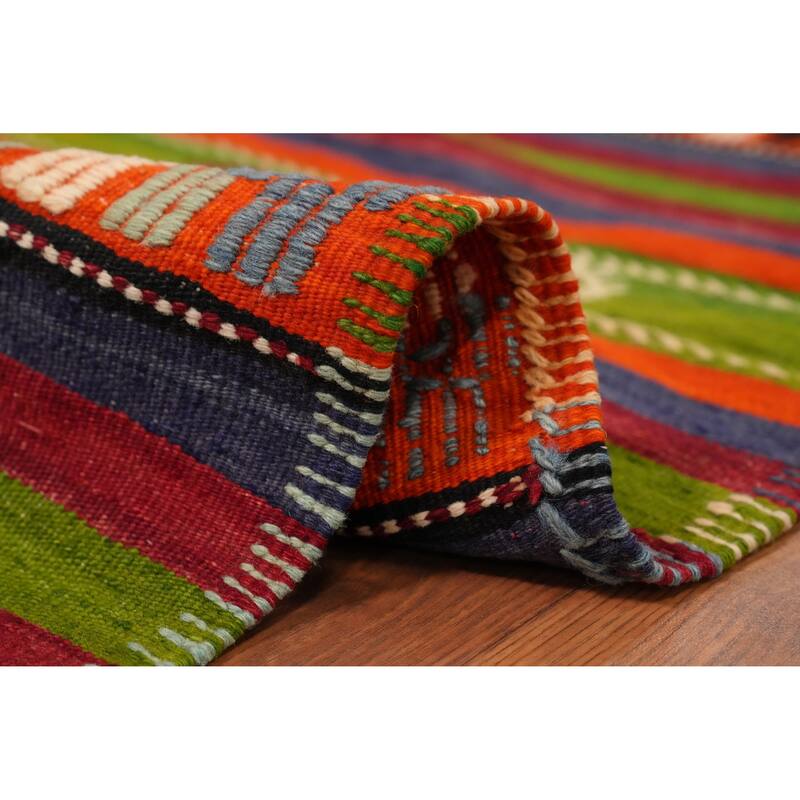 Hand Woven Oriental 100% Wool Carpet Southwestern Tribal Multi-Colored Kilim Area Rug - 10' 11'' X 5' 11''
