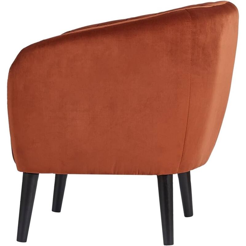 Modern Burnt Orange Accent Chair with Barrel Design and Tufting