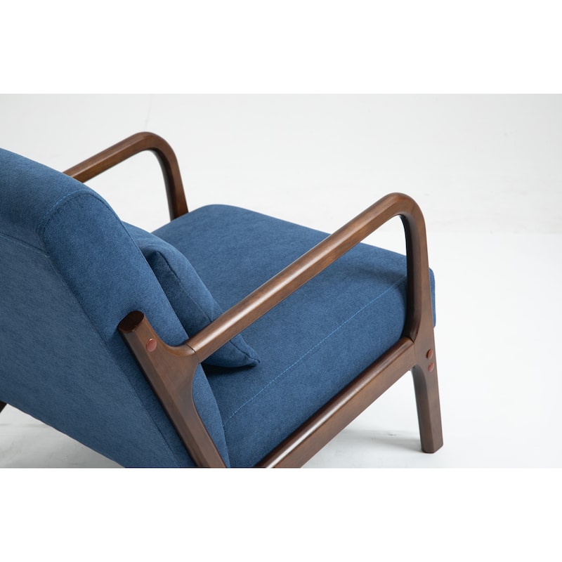 Mid Century Modern Accent Chair with Wood Frame, Upholstered Living Room Chairs with Waist Cushion, Reading Armchair