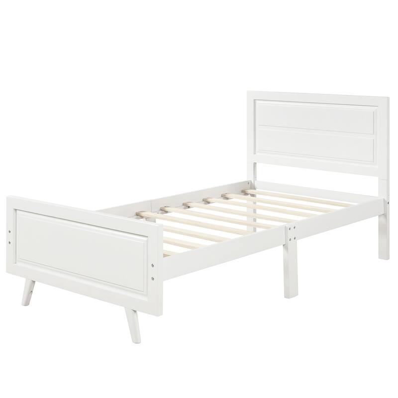 Wood Platform Bed Twin Bed Frame Mattress Foundation with Headboard and Wood Slat