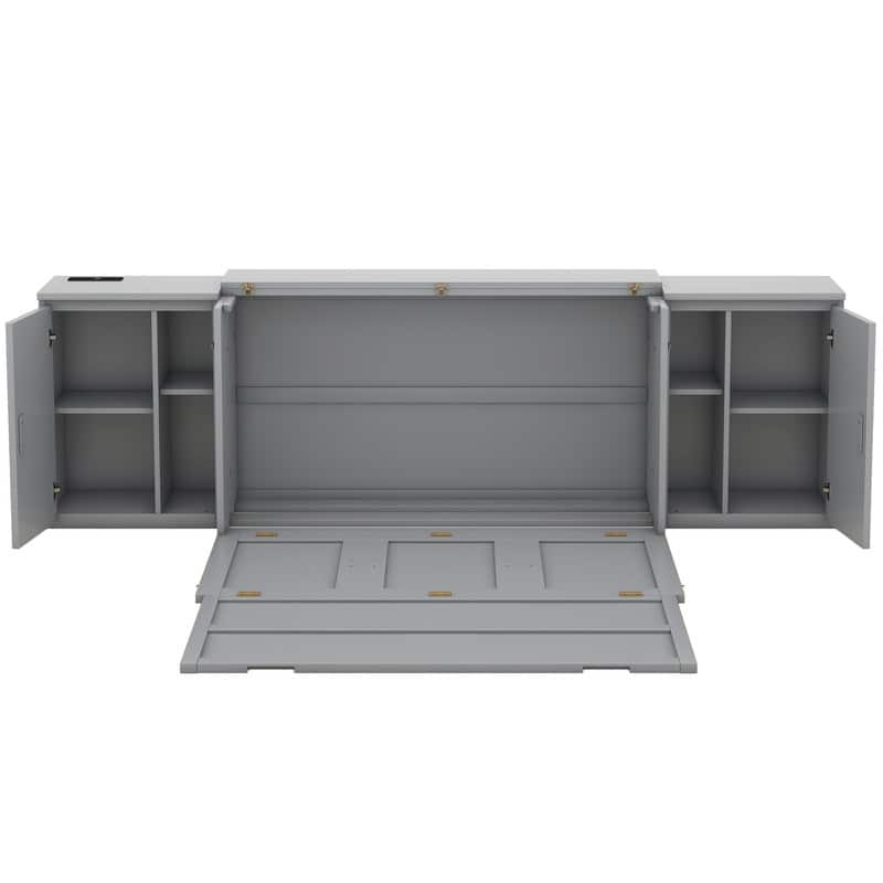 Murphy Bed with Shelves Queen Size, Wall Bed with Storage Cabinets and USB Ports