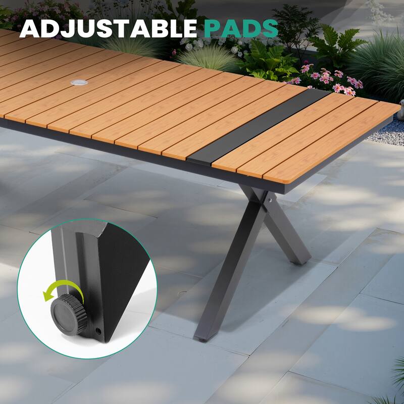 VredHom Aluminum Rectangular Outdoor Patio Dining Table with Umbrella Hole X Frame