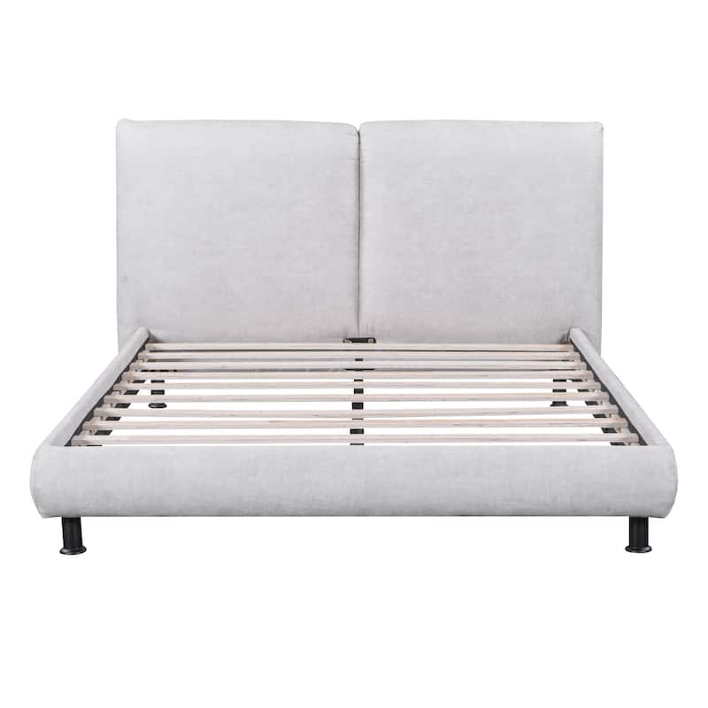 HomeRoots Light Gray Tufted Upholstered Queen Bed Frame