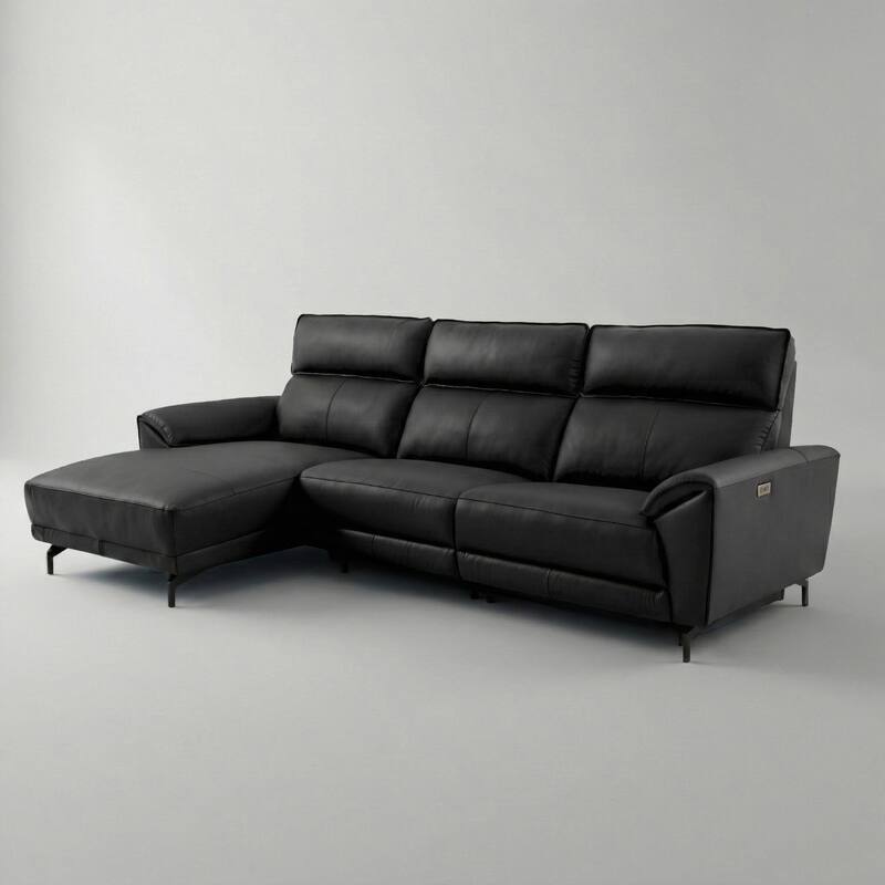 Furniture of America Fynae Modern Leather L-Shaped Sectional Recliner with Chaise and USB Ports