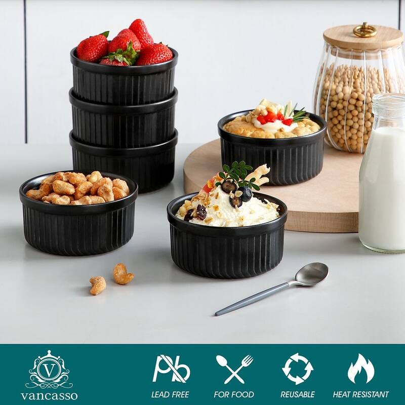 vancasso FORTE 6-Piece Stoneware Matte Black Round Baking Dish