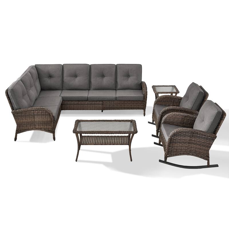 Gymojoy L-Shaped Outdoor Sectional Sofa Set, PE Wicker Couch with Water-Resistant Olefin Cushions