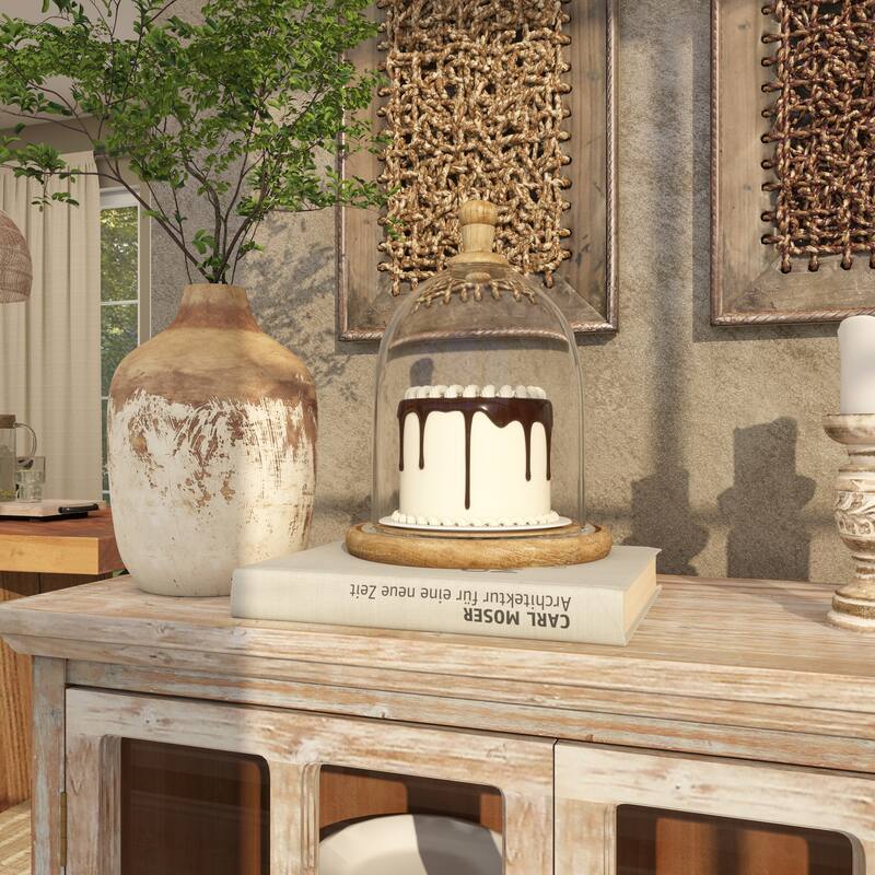 Glass Cake Stand with Glass Lid - Brown - Roche River Decor