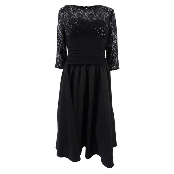 black sequin fit and flare dress