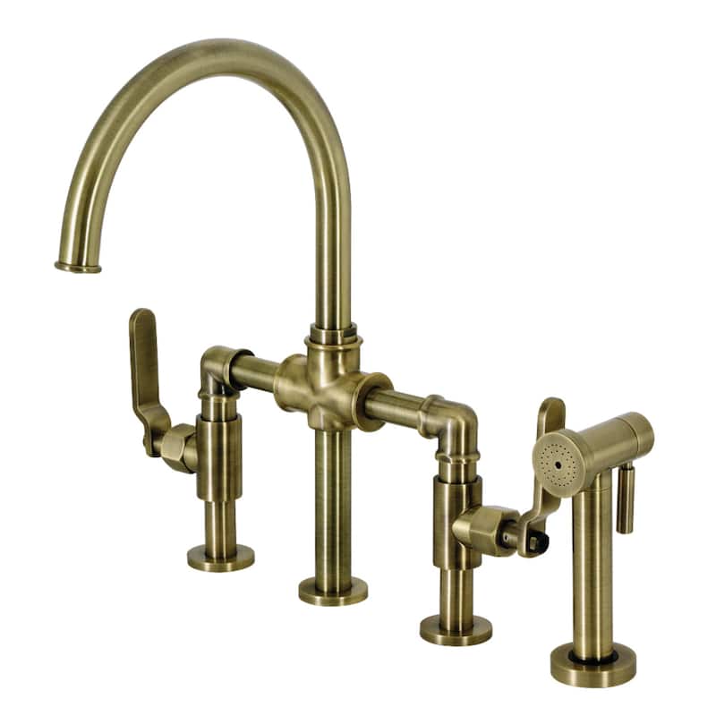 Kingston Brass Whitaker Bridge Kitchen Faucet - Antique Brass