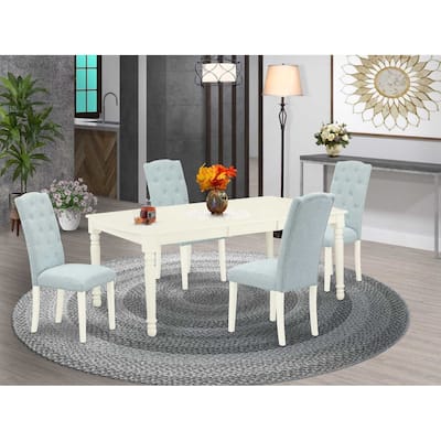 Hollywood Regency 5Pc Dining Set - Linen White Table & Baby Blue Chairs