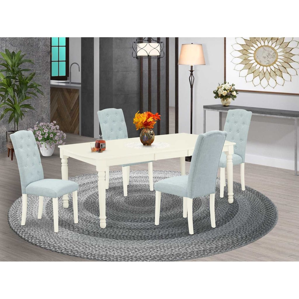 Hollywood Regency 5Pc Dining Set - Linen White Table & Baby Blue Chairs