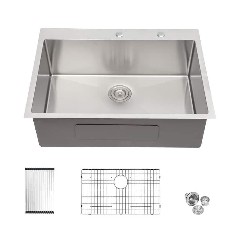 30x22-inch Single Drop In Bowl Sink 16 Gauge Kitchen Sinks - 30" x 22" x 10" - Brushed