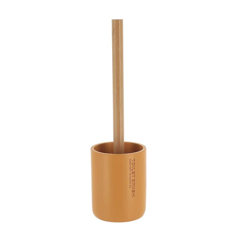 Chic Matte Toilet Brush Holder Set with Natural Bamboo Handle - 4 L x 4 W x 14.8 H