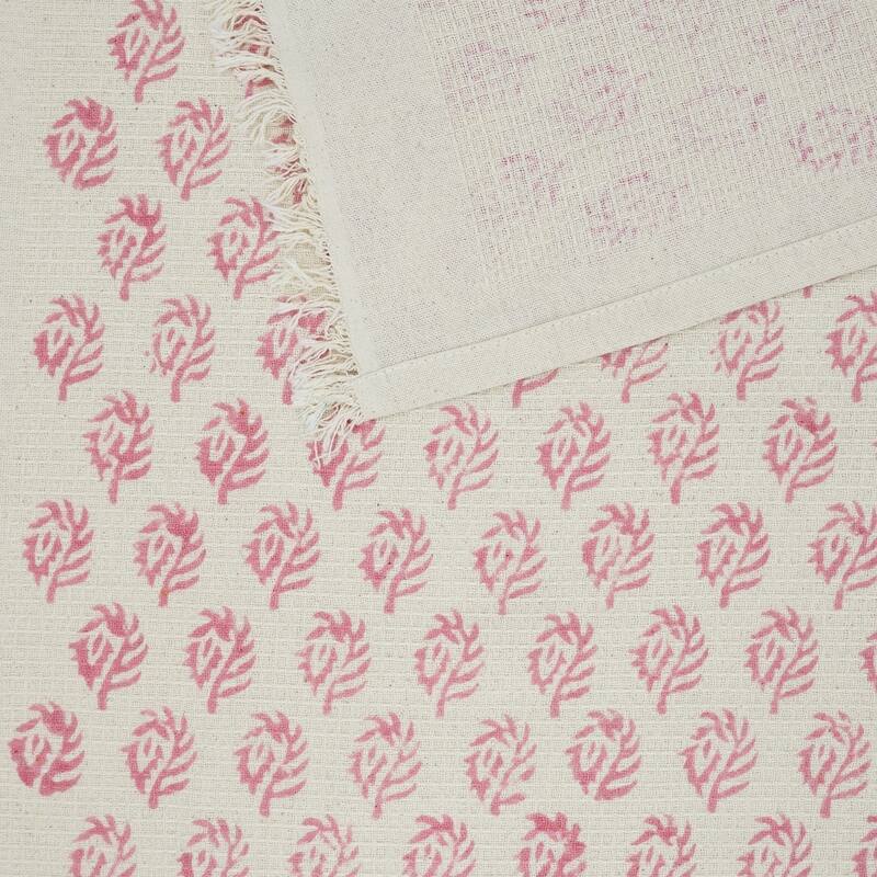 Fabdivine Hand Block Floral Print Waffle Weave Kitchen, Dining Room Use, Gift Hand Towel - Murli- Light Pink - Set of 4