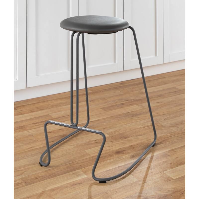 Finn Contemporary Counter Stool in Grey Steel and Light Grey Fabric - Set of 2 - 19.5"Lx18"Wx25.75"H