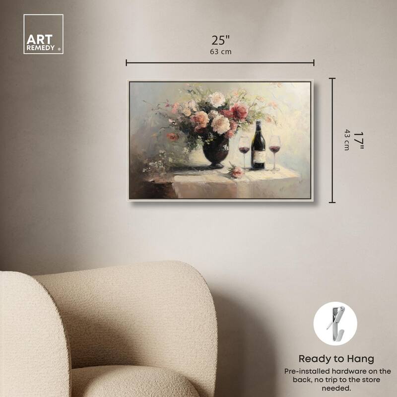 Roses and Red Wine Canvas by Art Remedy