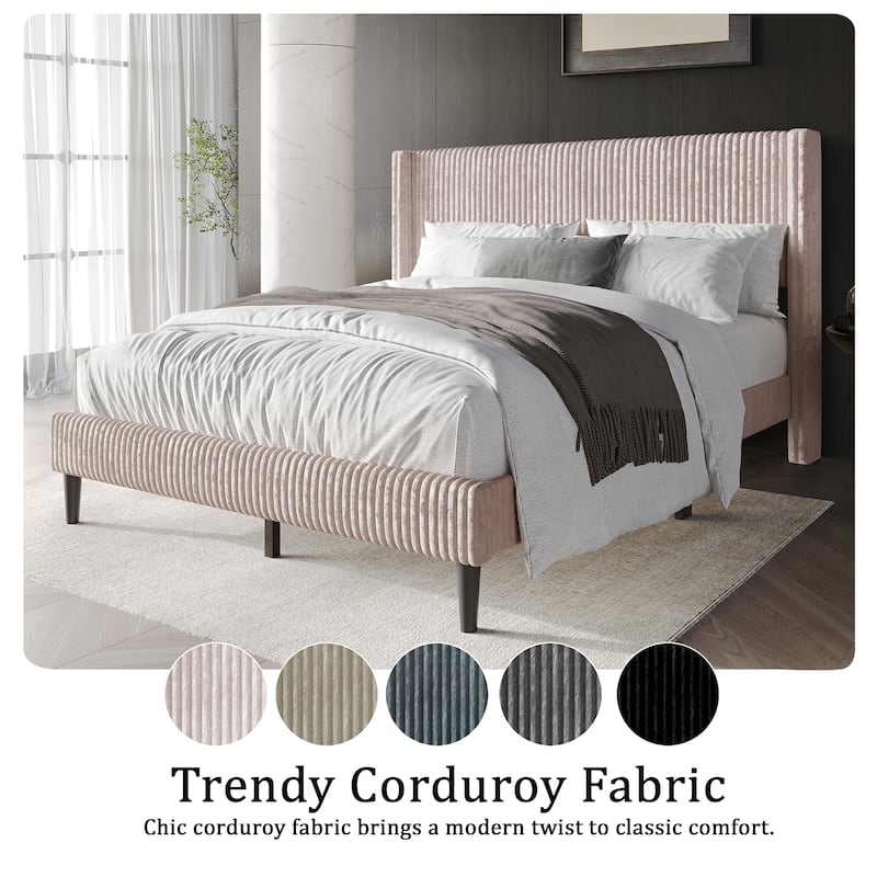 CraftPorch Modern Wingback Upholstered Velvet Bed