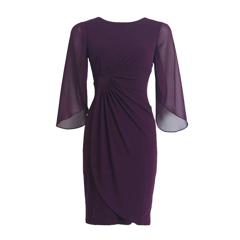 Connected Apparel Bell Sleeve Sheath Dress - Aubergine - 14