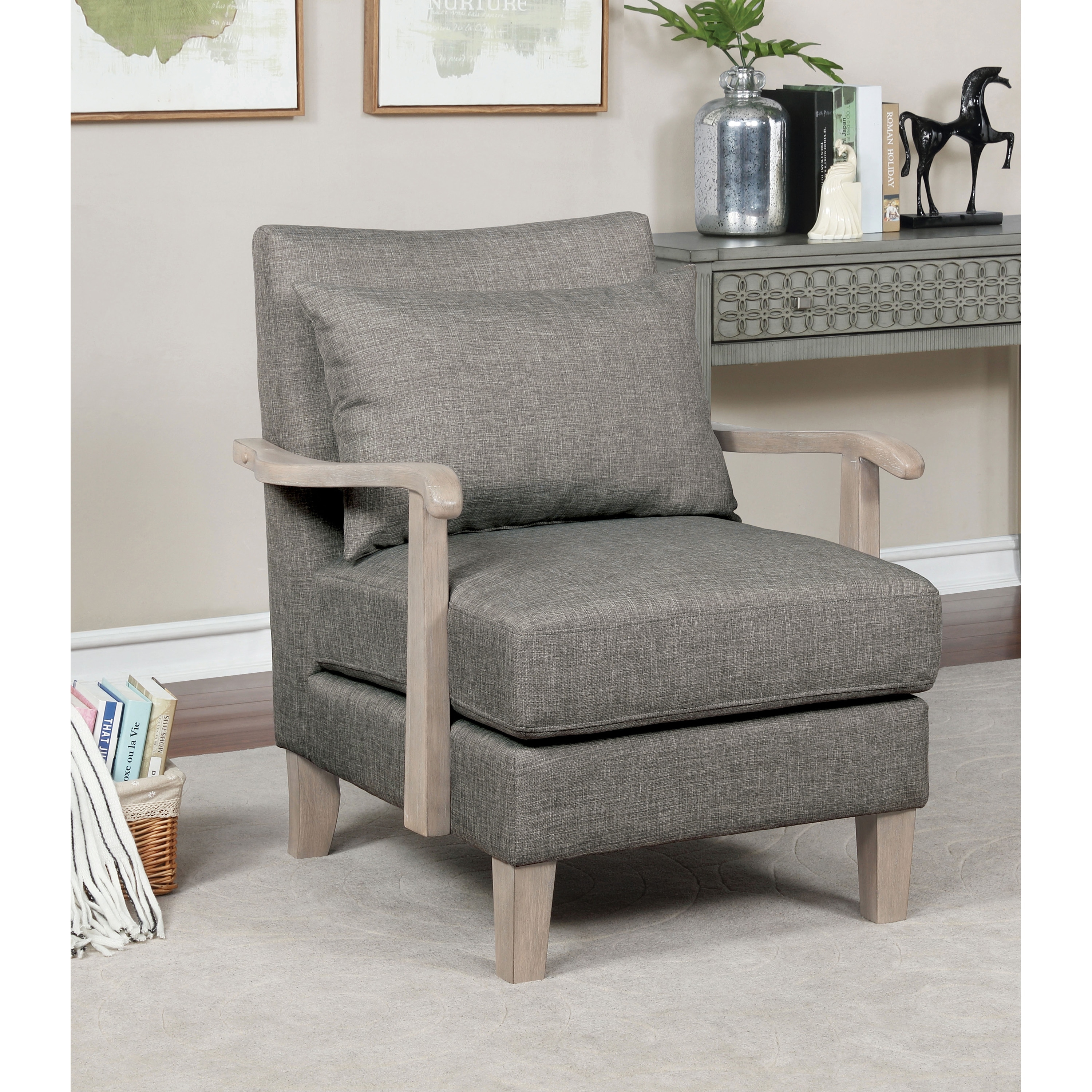 Furniture of America Perth Contemporary Grey Fabric Cushioned Accent Chair