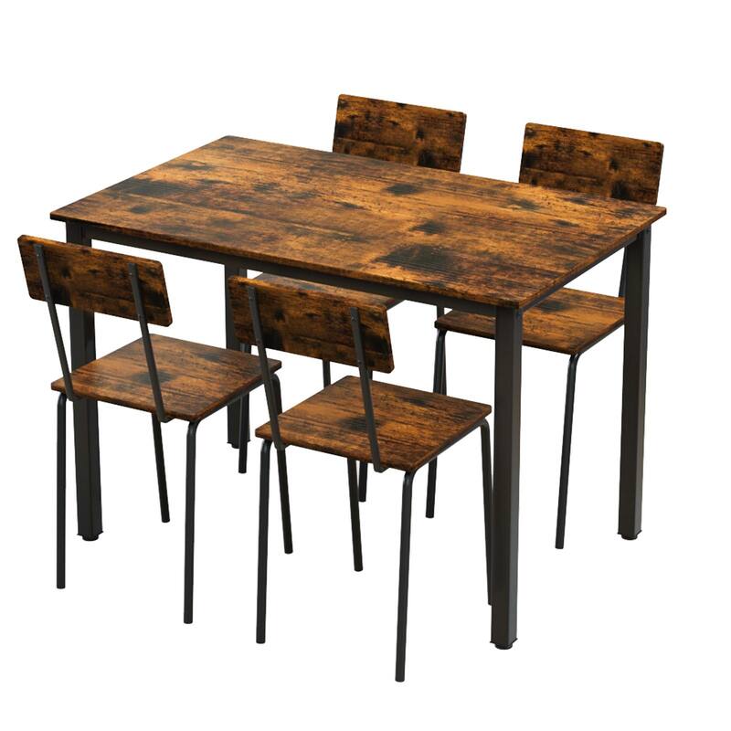 5 Piece Metal and Wood Indoor Modern Dinning Table Furniture Set for 4, Dining Table Chairs