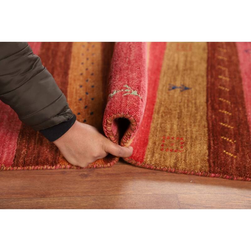 Striped Tribal Gabbeh Indian Area Rug Handmade Wool Carpet - 5'3"x 7'10"