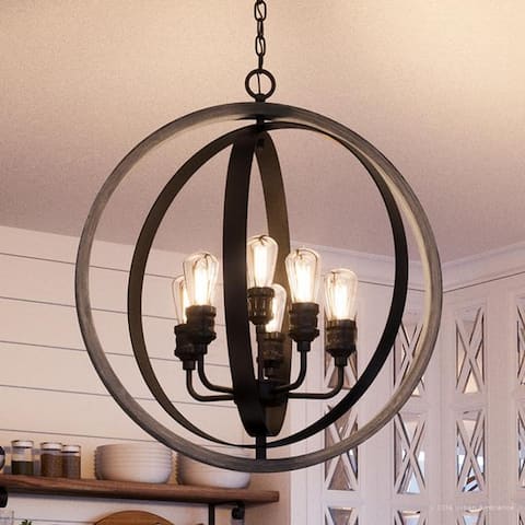 Luxury Vintage Pendant Light, 30.75"H x 28"W, with Modern Farmhouse Style, Charcoal Finish by Urban Ambiance