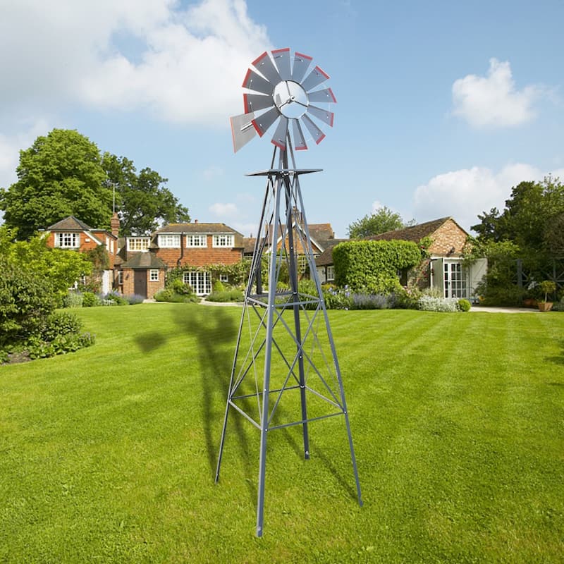 Outdoor Weather Resistant Yard Garden Windmill 8FT