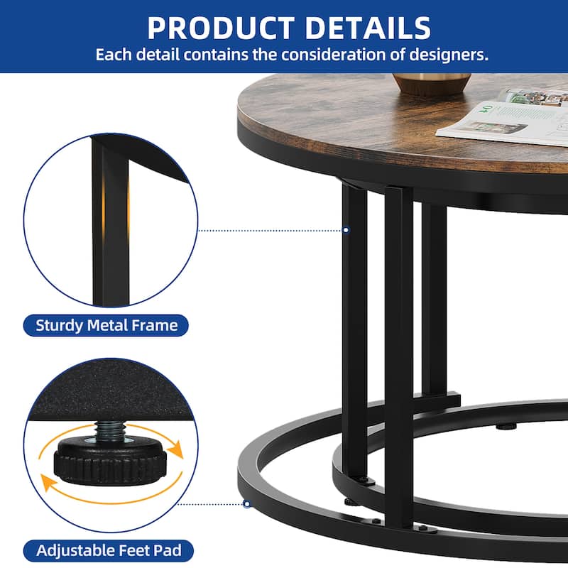 Moasis Modern Round Sofa Nesting Coffee Table Set of 2 for Living Room