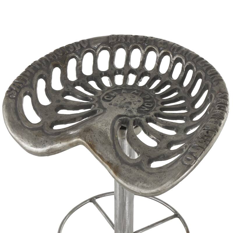Metal Scroll Weathered Antique Cast Iron Bar Stool with Cutout Textured Seat and Footrest - Silver - Roche River Decor