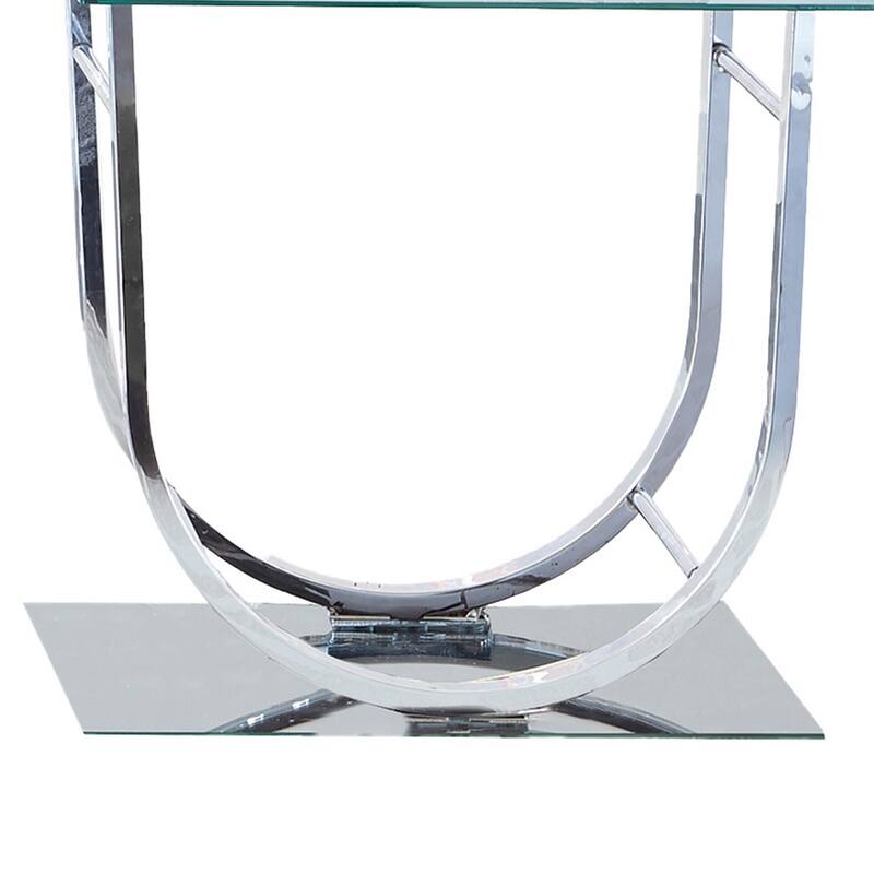 Tempered Glass Top End Table with U Shape Metal Frame, Chrome and Clear