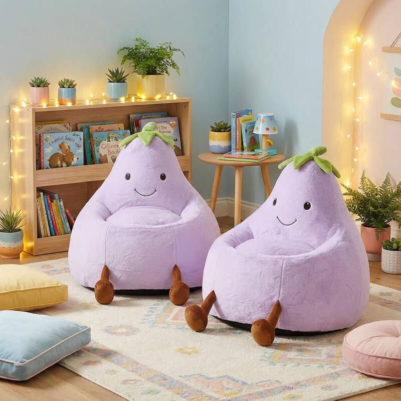 Kids Eggplant Bean Bag Chair and Crash Pad Lounger Seat for Gaming, Reading and Watching TV for Toddlers and Children's Rooms