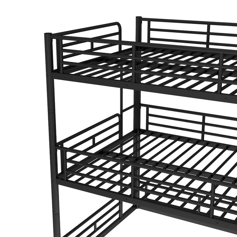 Full over Full over Full Bunk Bed, Metal Triple Bunk Bed with Safety Guardrails, Heavy-duty Bunk Bed with Noise-reduced Design