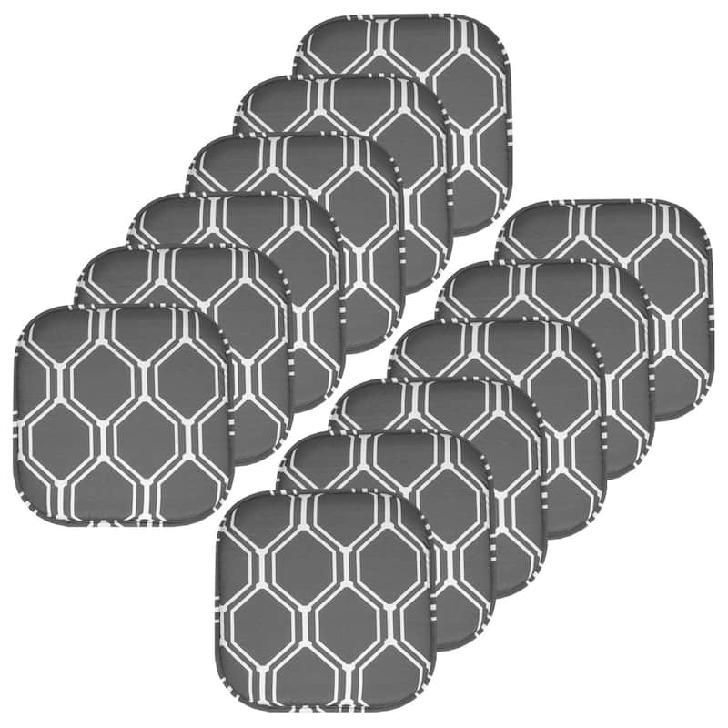 Sweet Home Collection Mirage Hexagonal Memory Foam No Slip Back Chair Pad Cushion 16" x 16" - Set of 12 - Grey/White