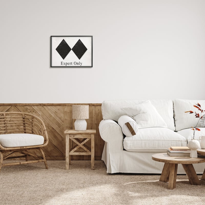 Stupell Double Black Diamond Ski Sport Symbol Experts Only Framed Wall Art