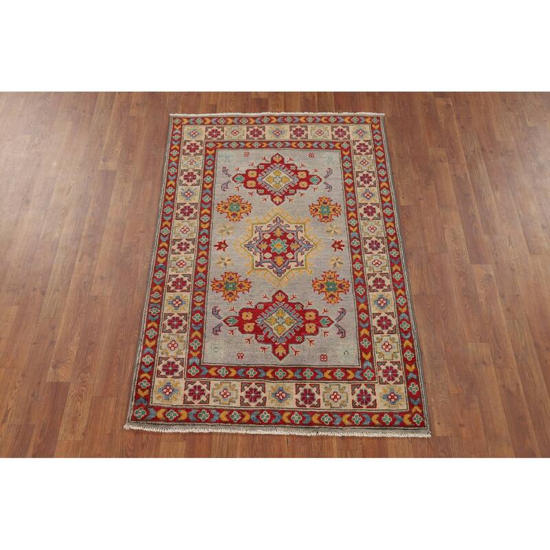 Kazak Oriental Foyer Rug Handmade Grey Wool Carpet - 3'4" x 5'1"