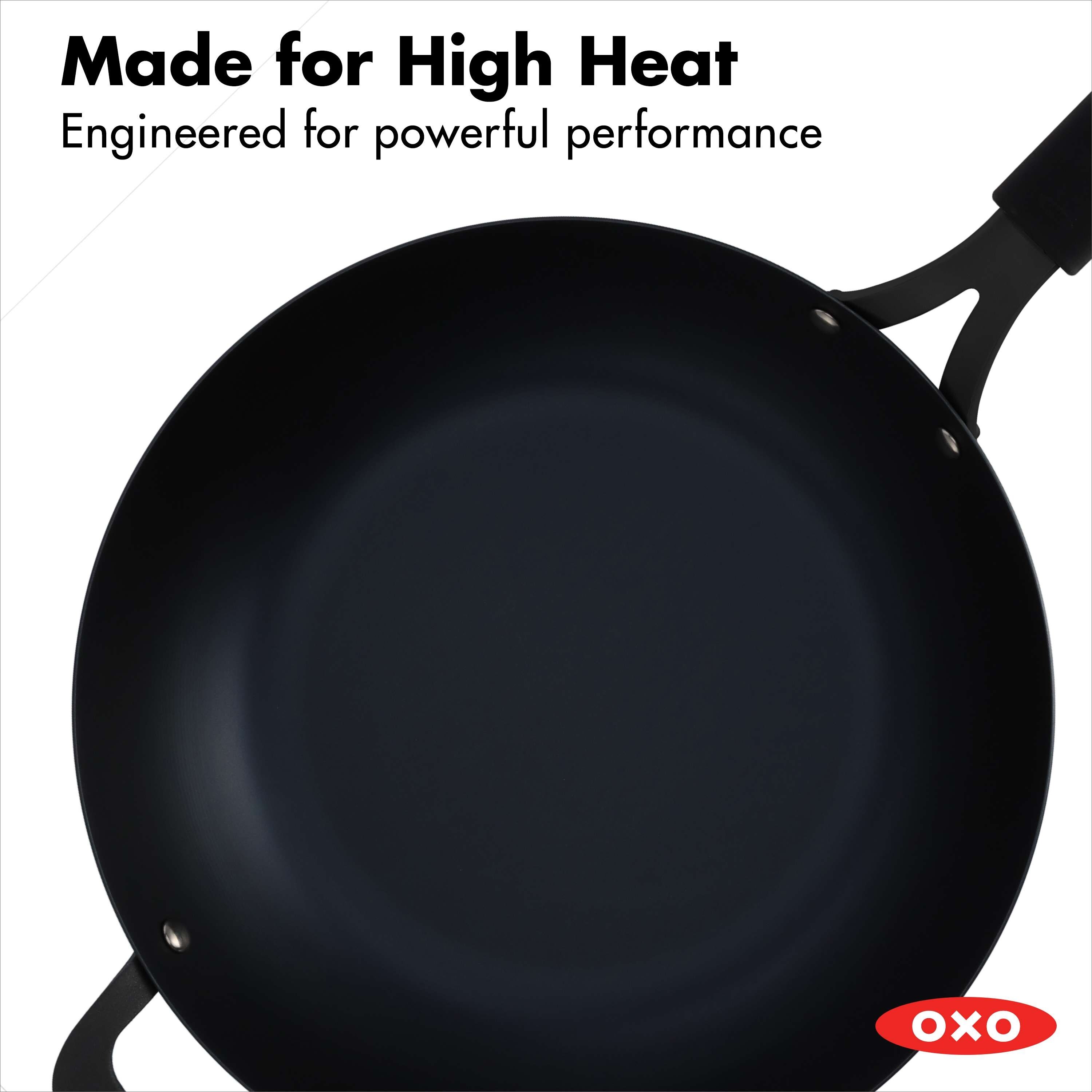 OXO 12 Black Steel Wok with Helper Handle & Silicone Sleeve 