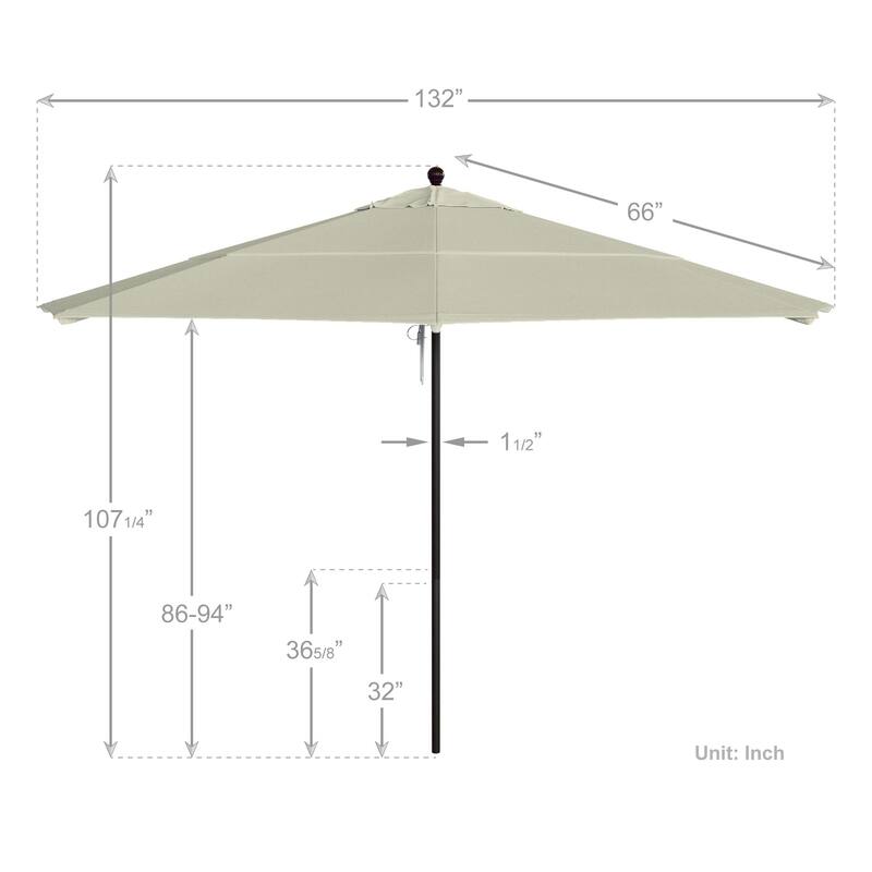 California Umbrella 11' Venture Series Patio Umbrella, Bronze Aluminum Pole Fiberglass Ribs Pulley Lift, Pacifica Pacific Blue
