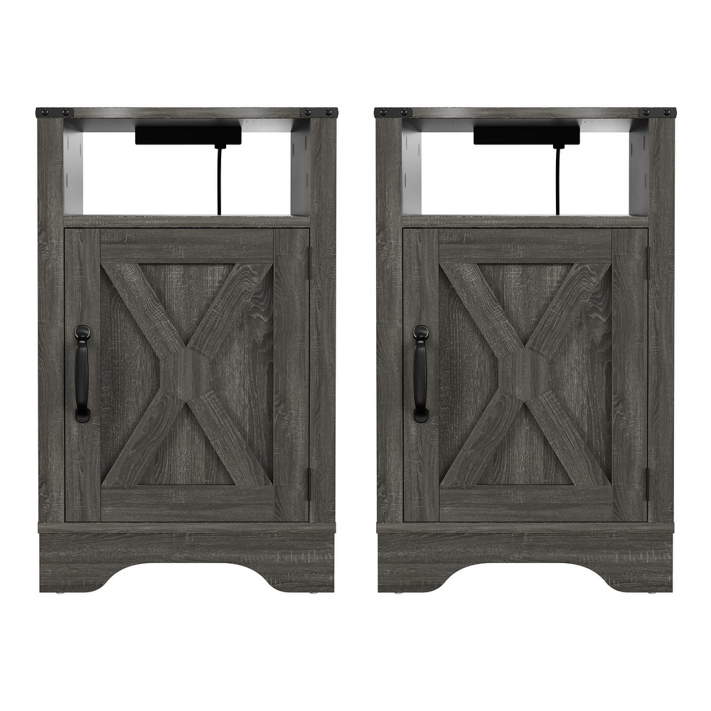 Nightstand Side Table,Wooden Rustic End Table,Tall Bedside Table with Electrical Outlets Charging Station (2 Sets)